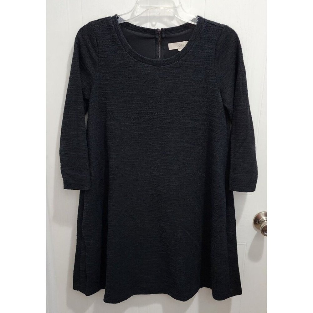 Ann Taylor LOFT Women's 3/4 Sleeve Trapeze Knit Dress Zipper Back Black Size XS